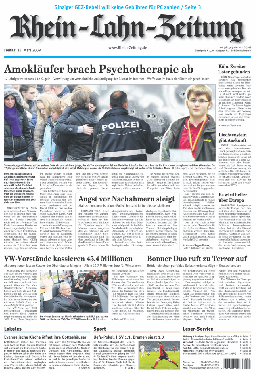 Rhein-Lahn-Zeitung vom Freitag, 13.03.2009