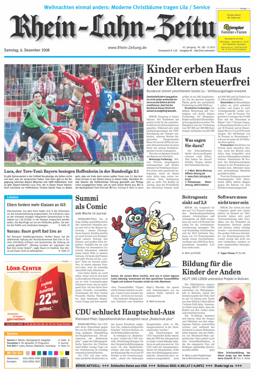 Rhein-Lahn-Zeitung vom Samstag, 06.12.2008