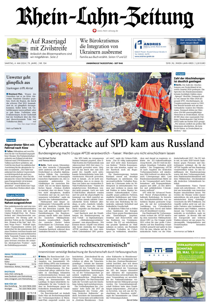 Rhein-Lahn-Zeitung vom Samstag, 04.05.2024