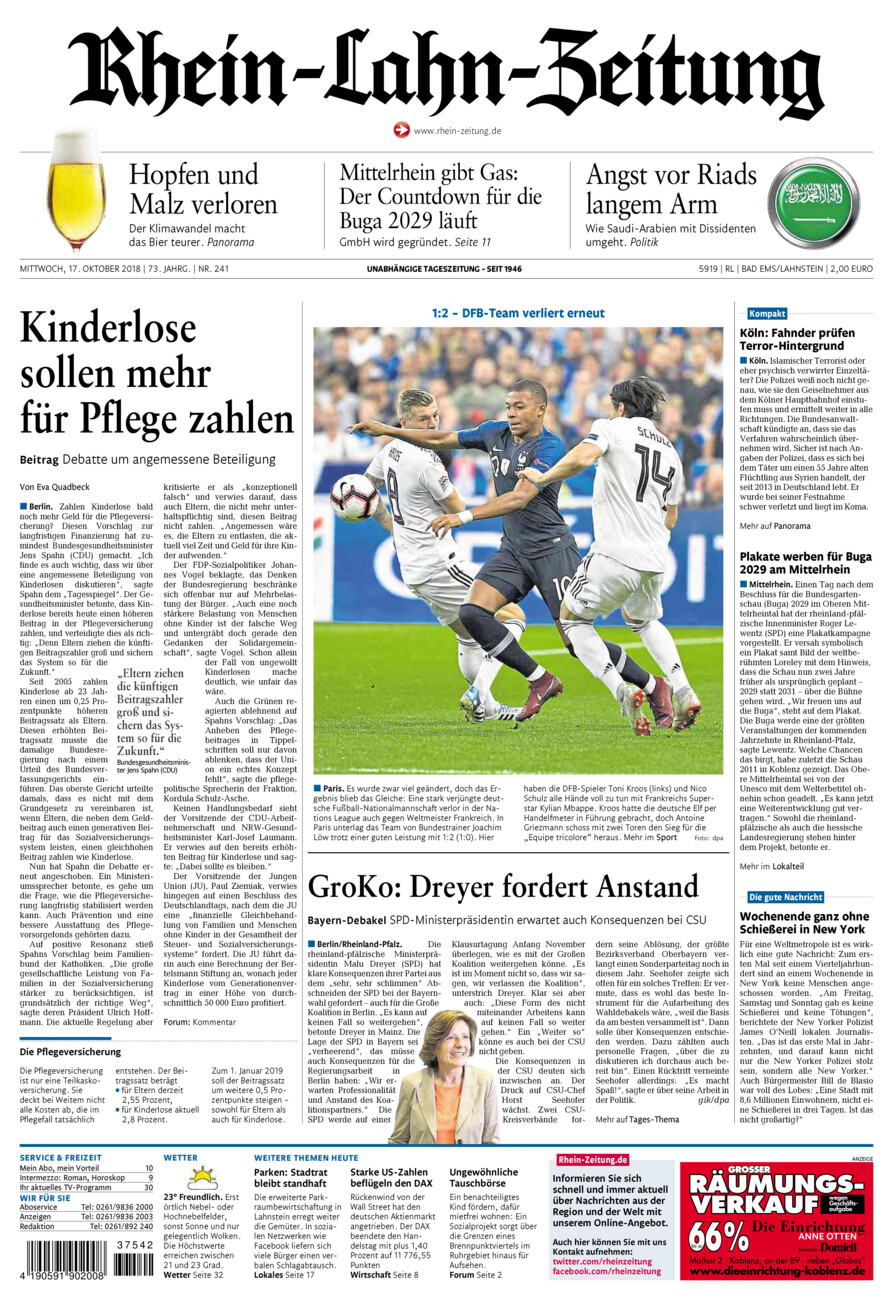 Rhein-Lahn-Zeitung vom Mittwoch, 17.10.2018