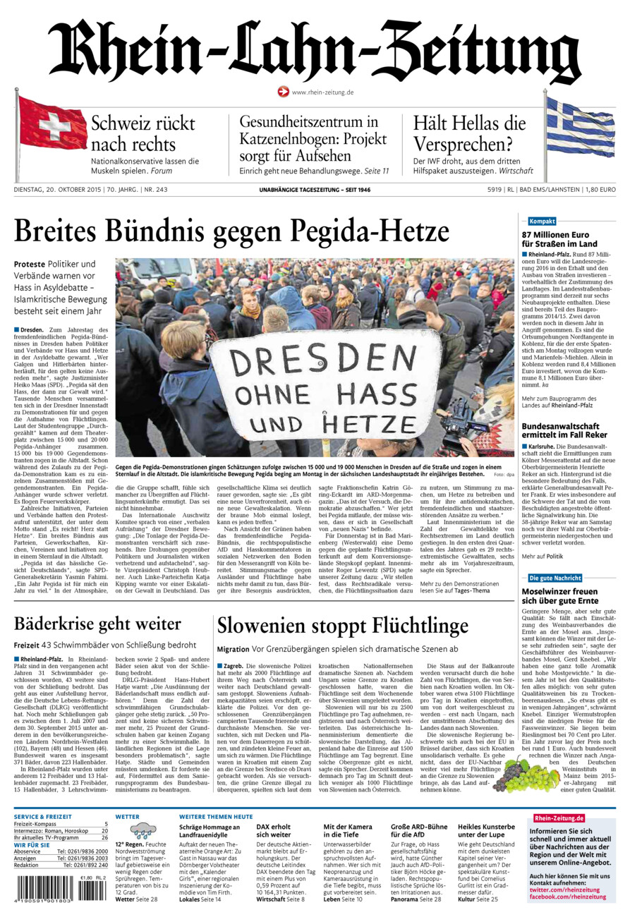 Rhein-Lahn-Zeitung vom Dienstag, 20.10.2015