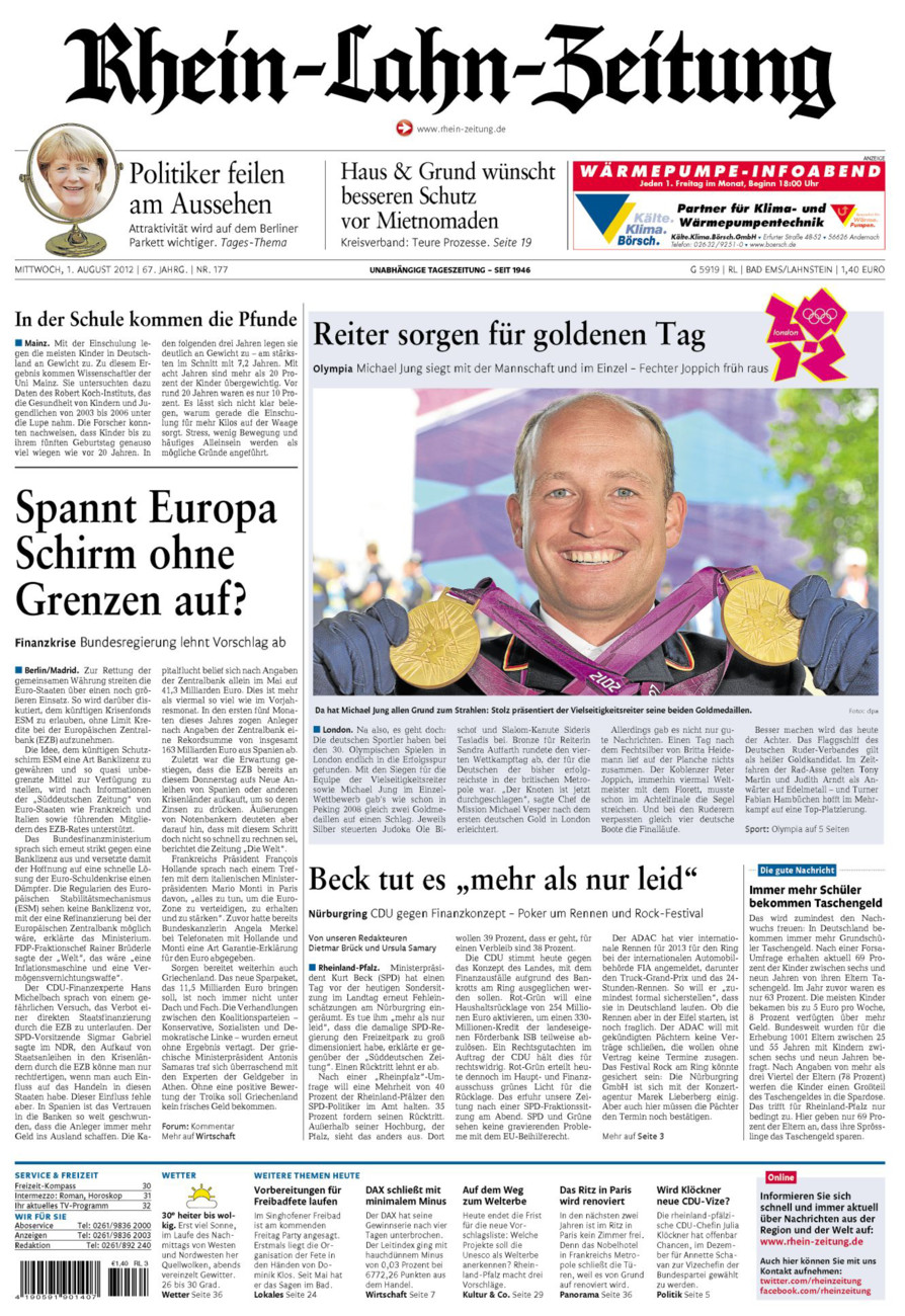 Rhein-Lahn-Zeitung vom Mittwoch, 01.08.2012