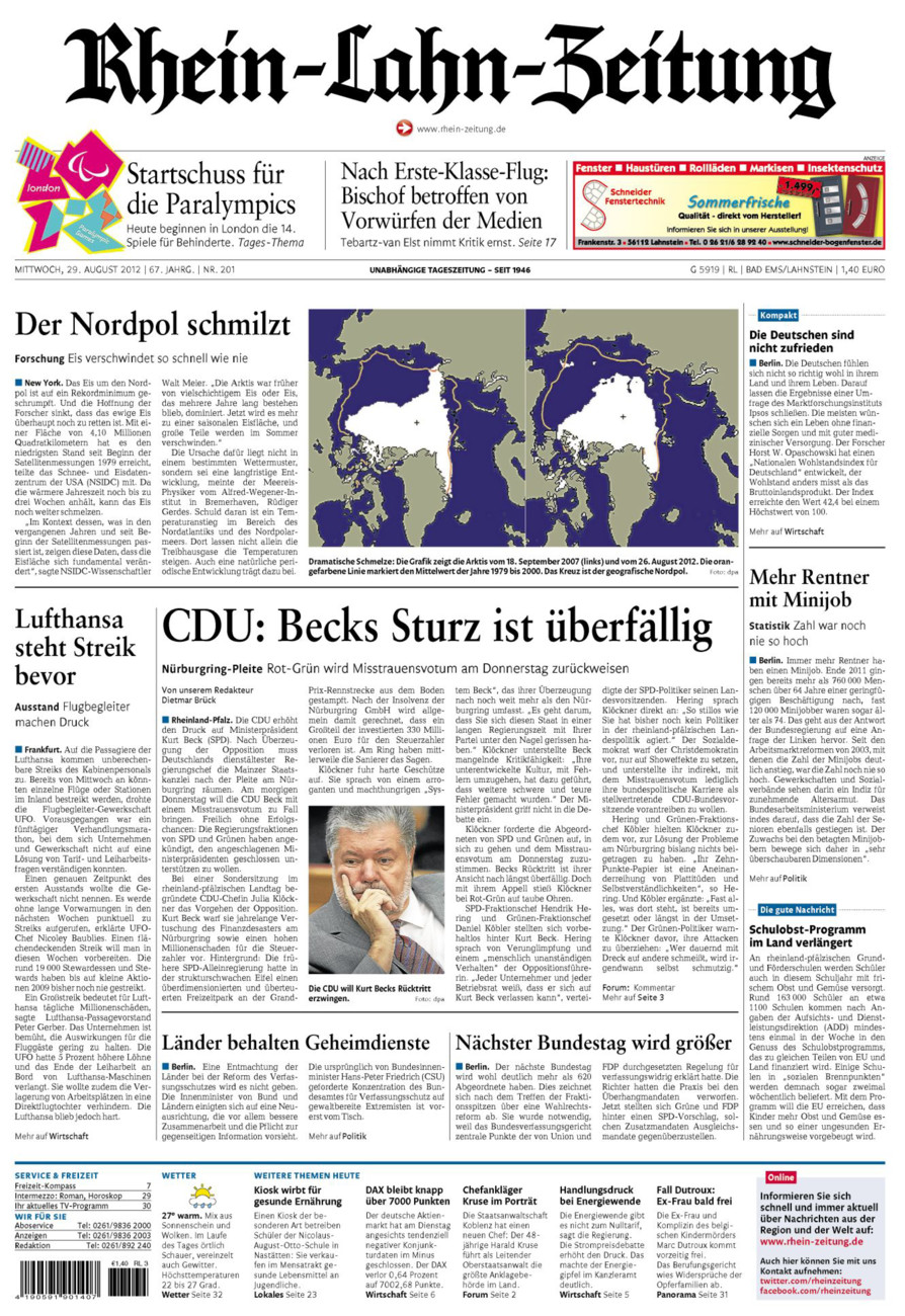 Rhein-Lahn-Zeitung vom Mittwoch, 29.08.2012