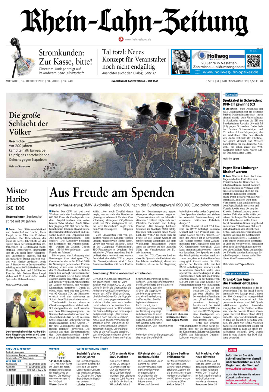 Rhein-Lahn-Zeitung vom Mittwoch, 16.10.2013