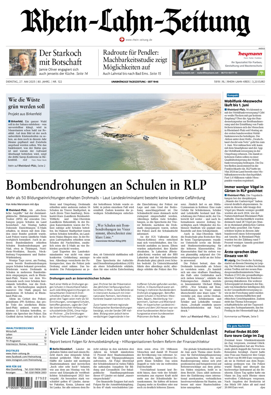 Rhein-Lahn-Zeitung vom Dienstag, 27.05.2025