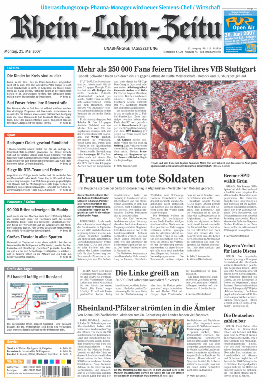 Rhein-Lahn-Zeitung vom Montag, 21.05.2007