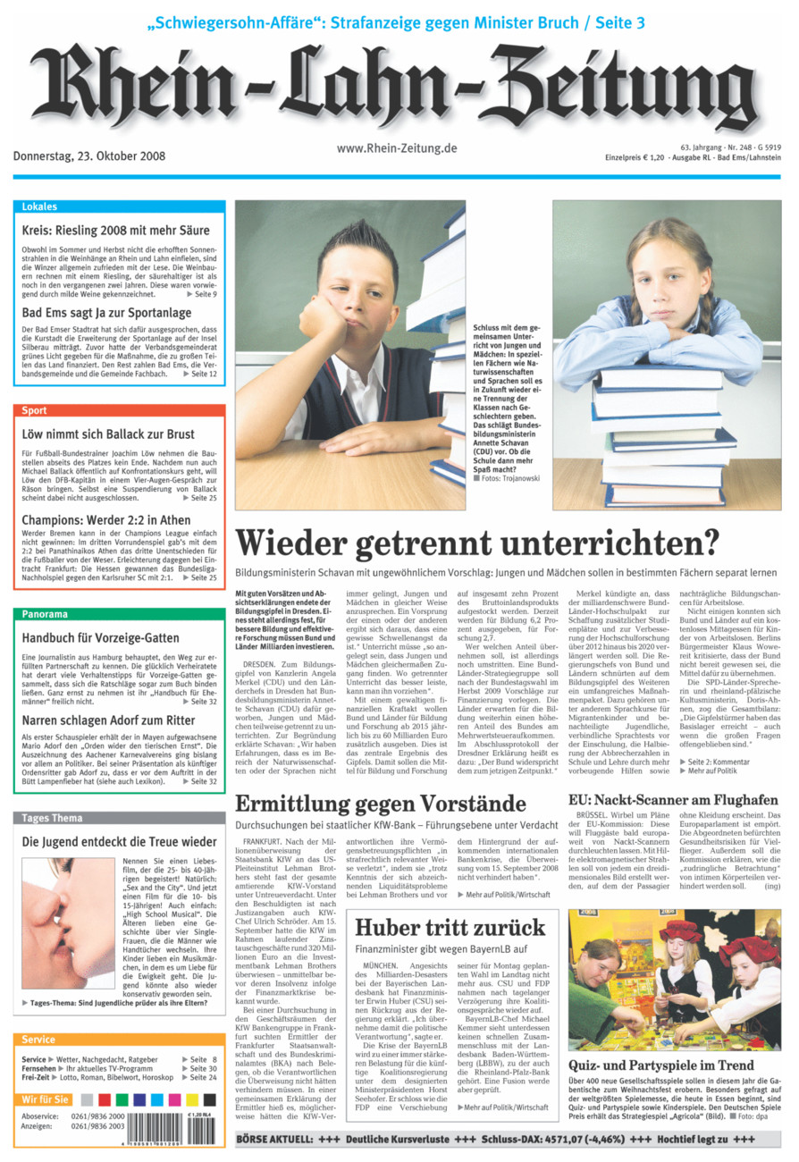 Rhein-Lahn-Zeitung vom Donnerstag, 23.10.2008