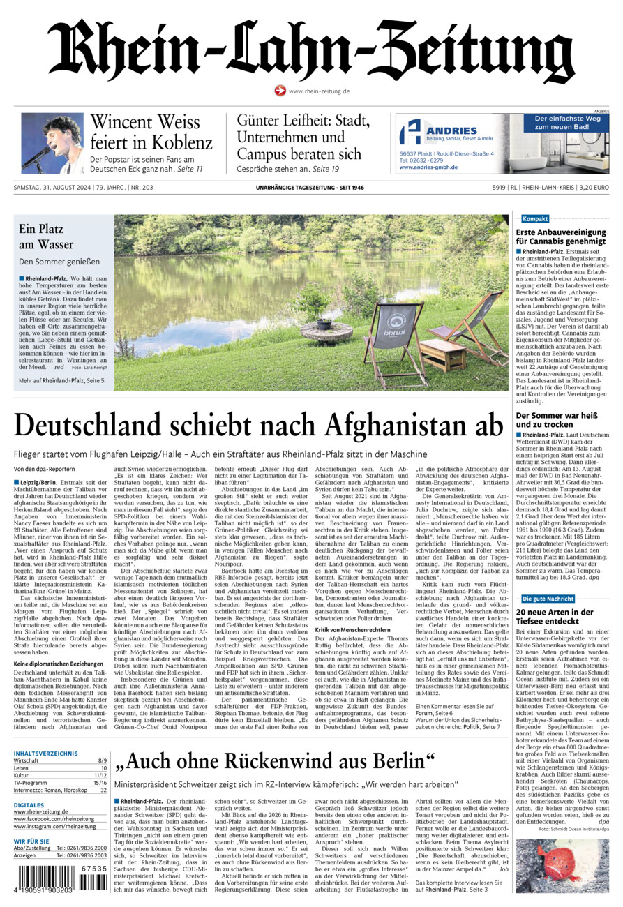 Rhein-Lahn-Zeitung vom Samstag, 31.08.2024