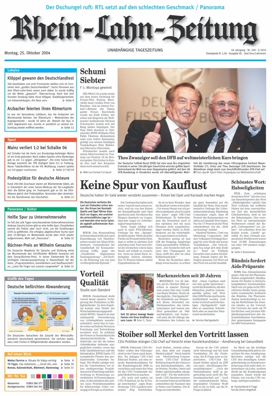 Rhein-Lahn-Zeitung vom Montag, 25.10.2004