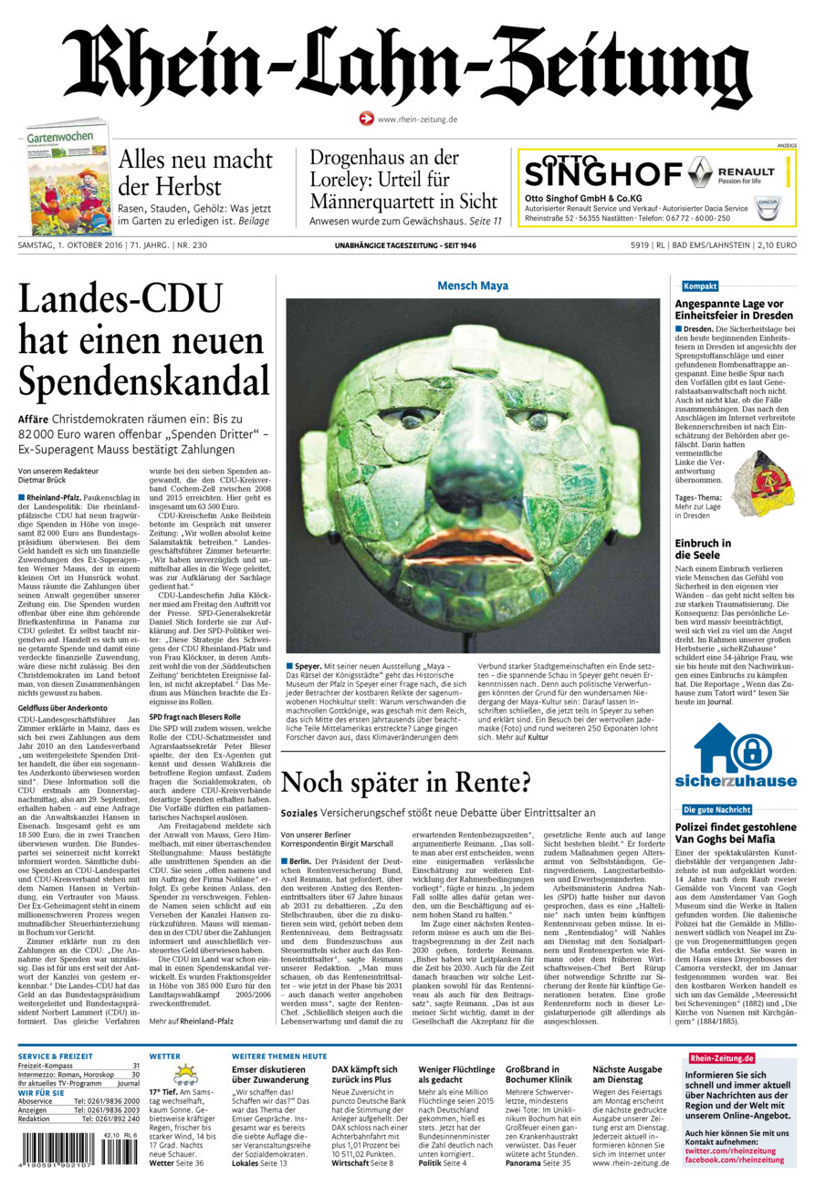 Rhein-Lahn-Zeitung vom Samstag, 01.10.2016