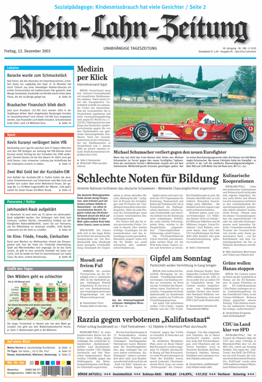Rhein-Lahn-Zeitung vom Freitag, 12.12.2003