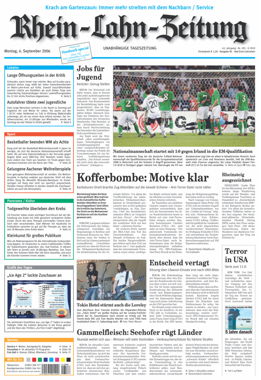 Rhein-Lahn-Zeitung vom Montag, 04.09.2006