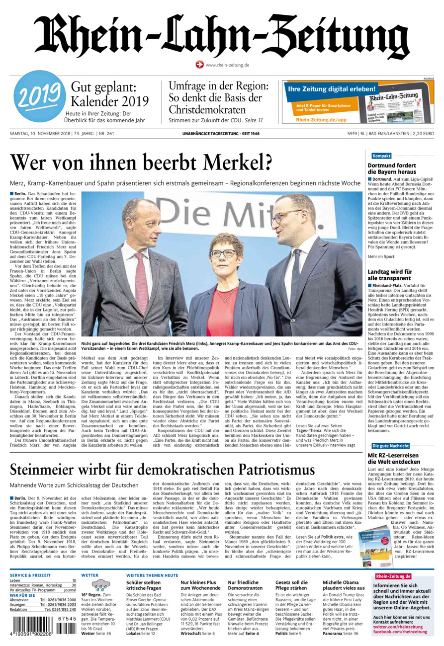 Rhein-Lahn-Zeitung vom Samstag, 10.11.2018
