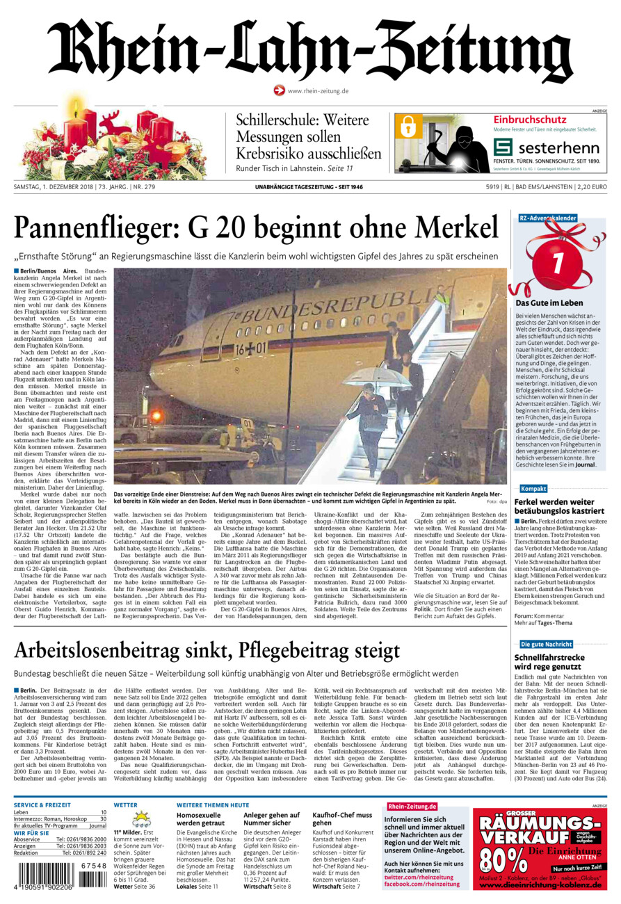 Rhein-Lahn-Zeitung vom Samstag, 01.12.2018