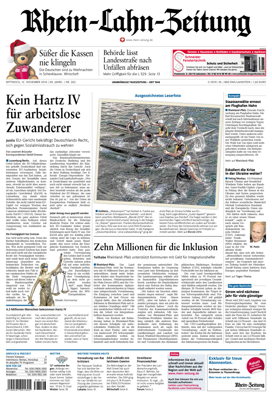 Rhein-Lahn-Zeitung vom Mittwoch, 12.11.2014