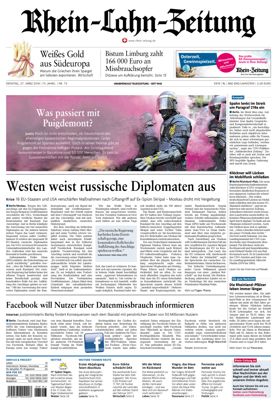 Rhein-Lahn-Zeitung vom Dienstag, 27.03.2018