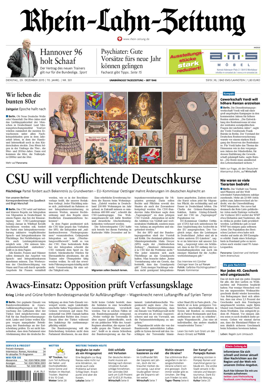 Rhein-Lahn-Zeitung vom Dienstag, 29.12.2015