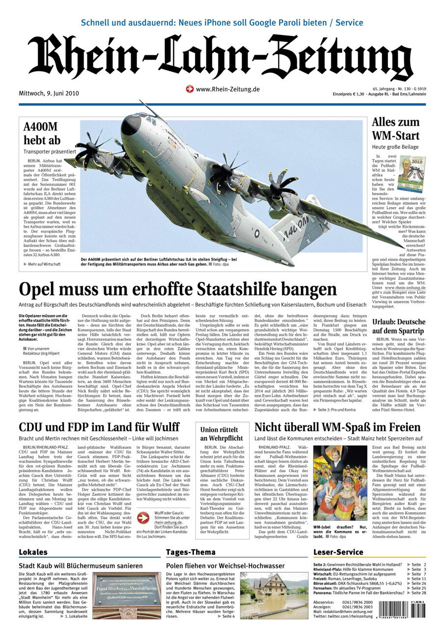 Rhein-Lahn-Zeitung vom Mittwoch, 09.06.2010