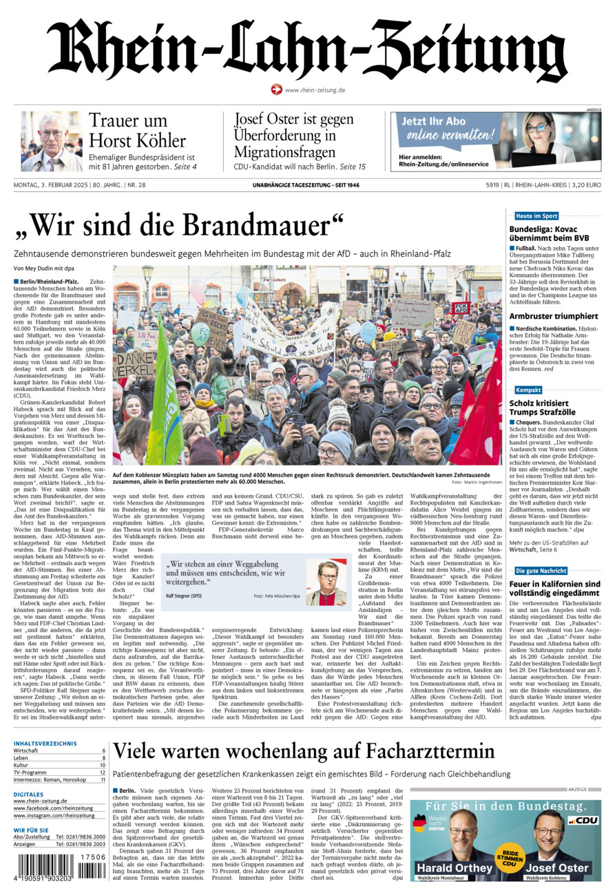 Rhein-Lahn-Zeitung vom Montag, 03.02.2025