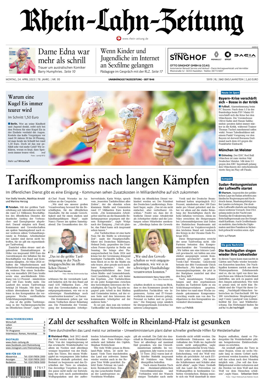 Rhein-Lahn-Zeitung vom Montag, 24.04.2023