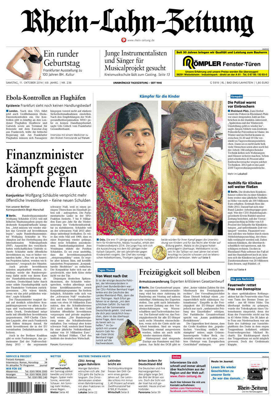 Rhein-Lahn-Zeitung vom Samstag, 11.10.2014