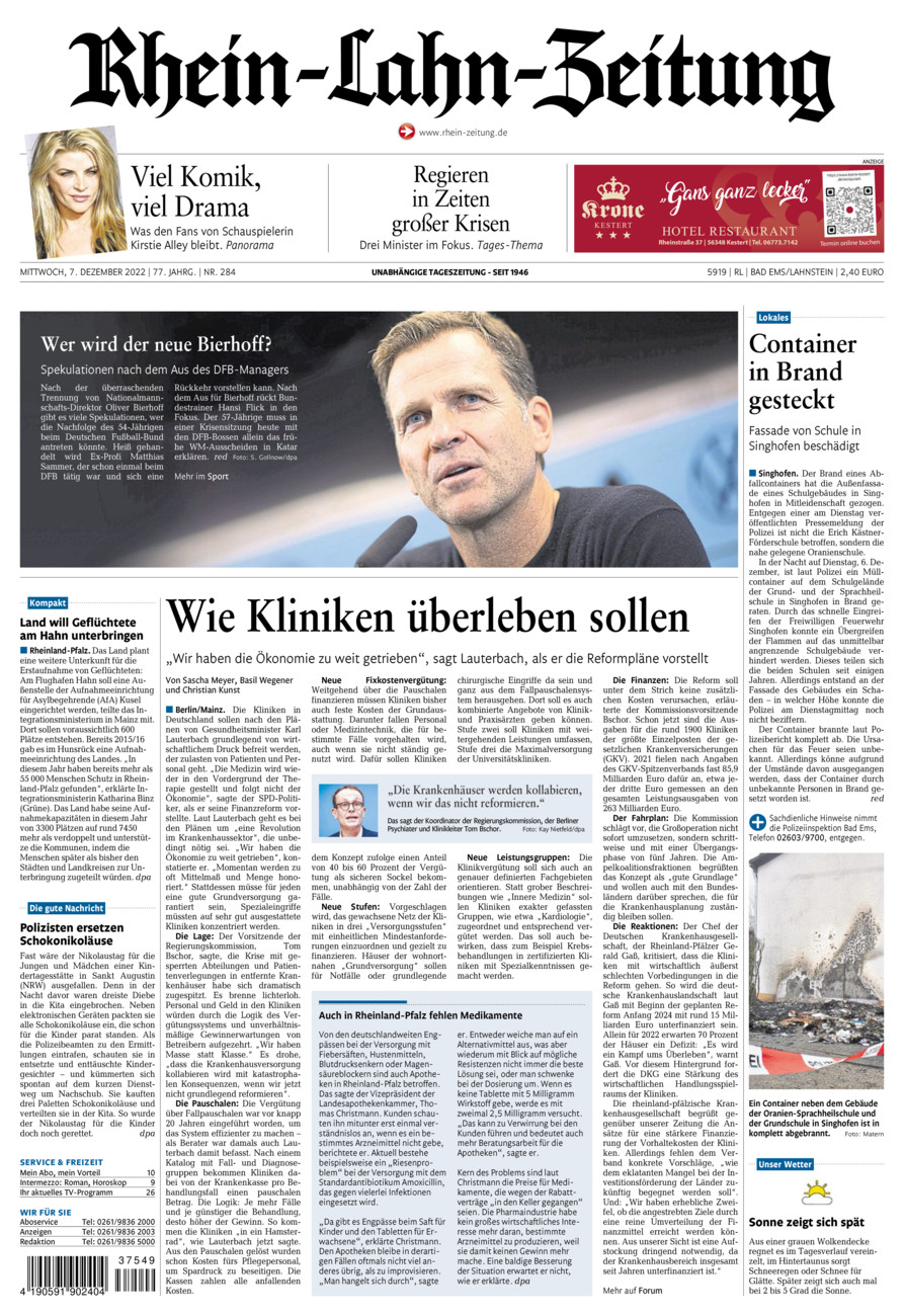 Rhein-Lahn-Zeitung vom Mittwoch, 07.12.2022