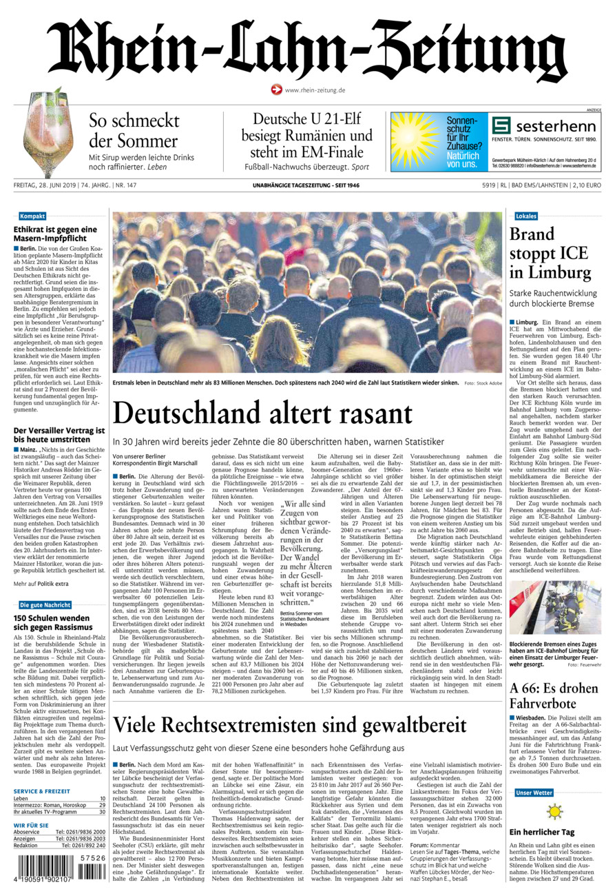 Rhein-Lahn-Zeitung vom Freitag, 28.06.2019