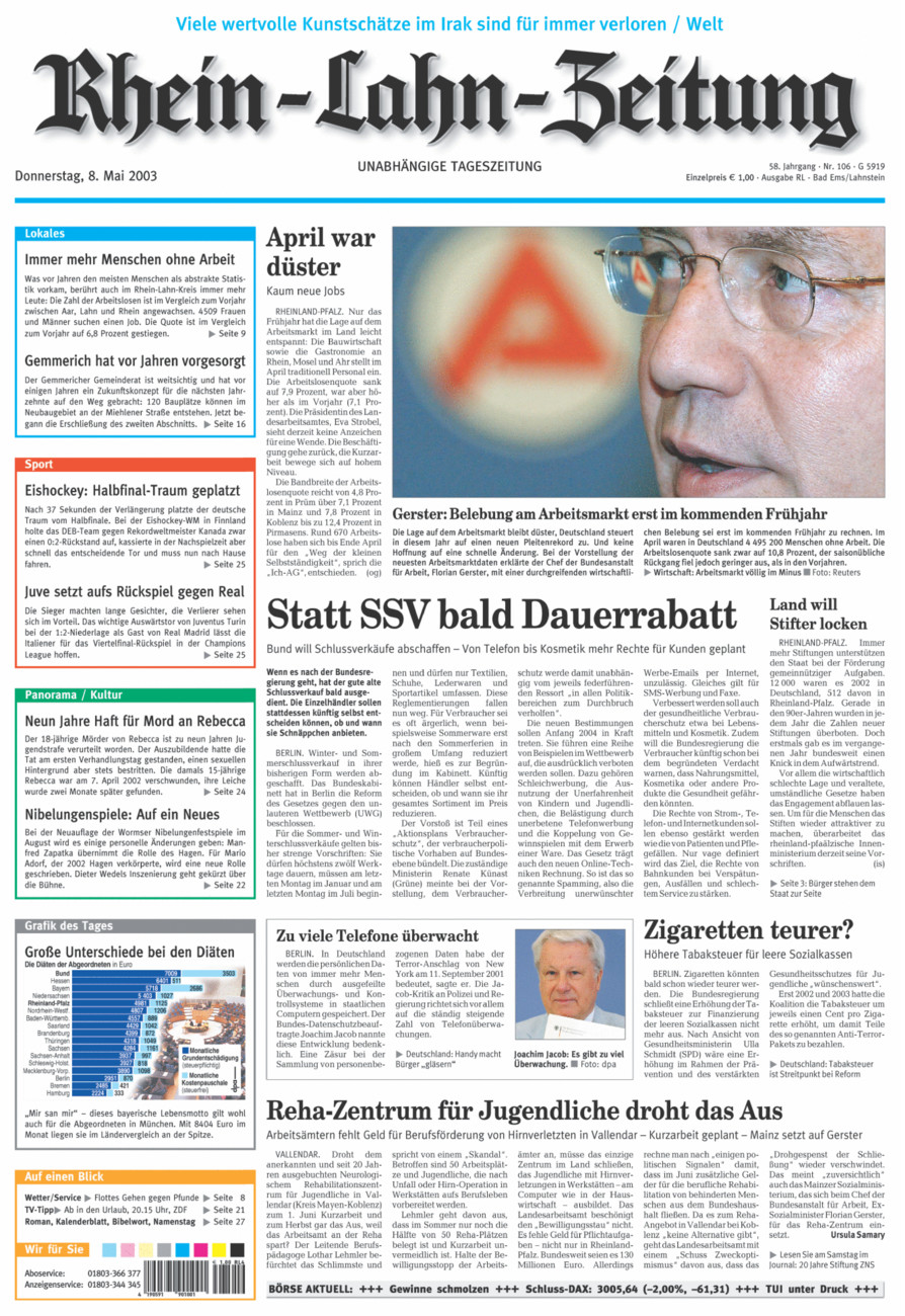 Rhein-Lahn-Zeitung vom Donnerstag, 08.05.2003