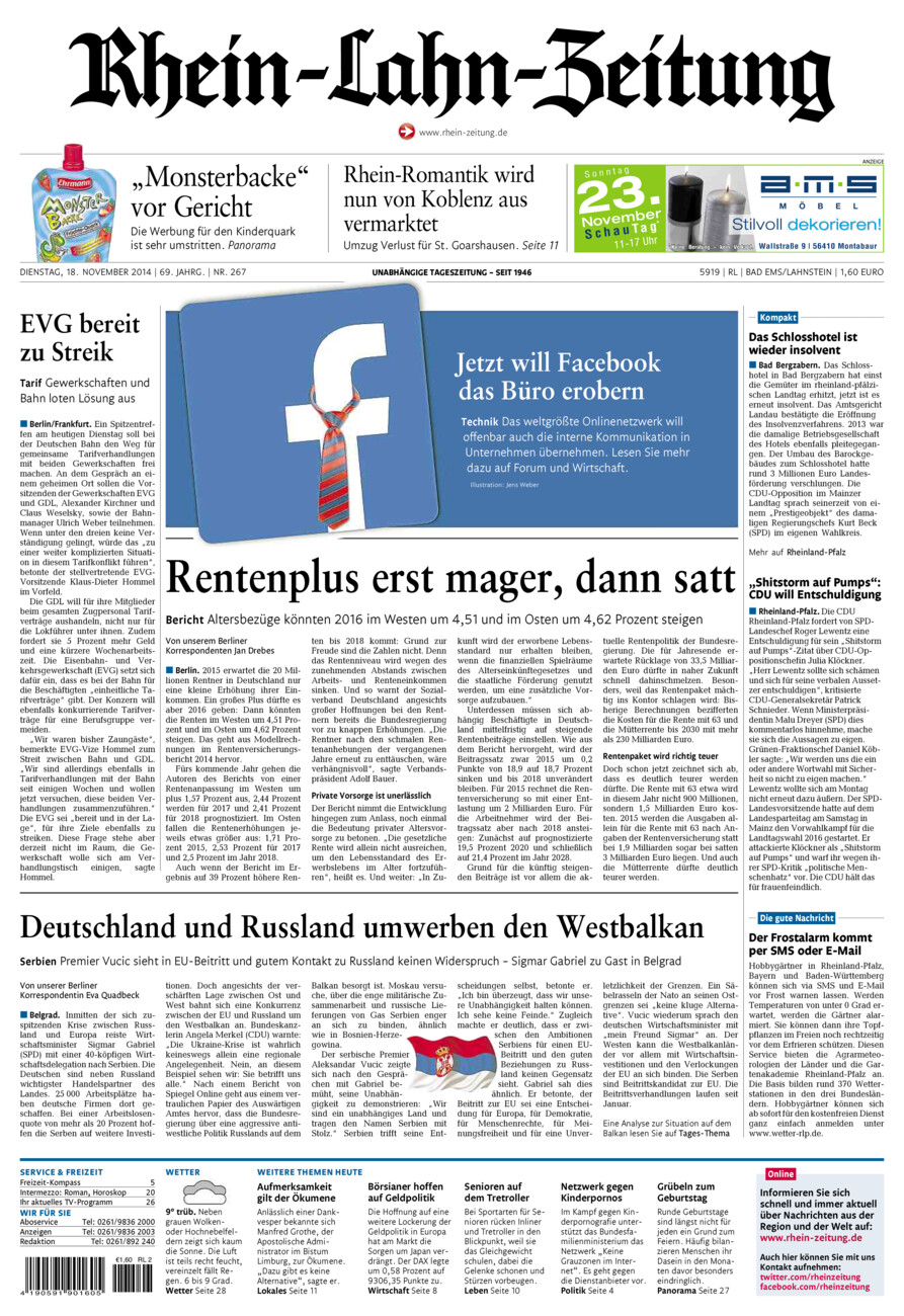 Rhein-Lahn-Zeitung vom Dienstag, 18.11.2014