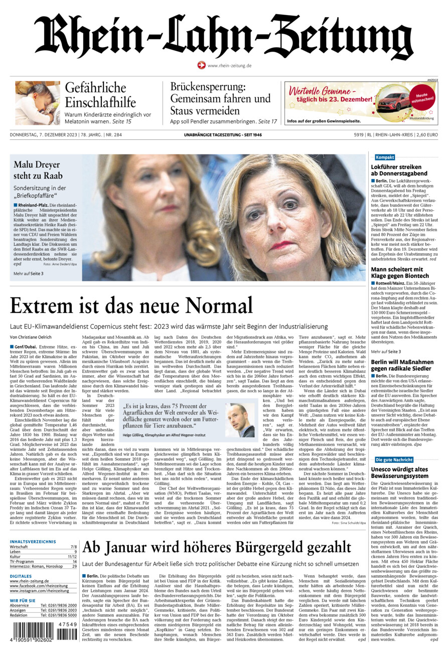 Rhein-Lahn-Zeitung vom Donnerstag, 07.12.2023