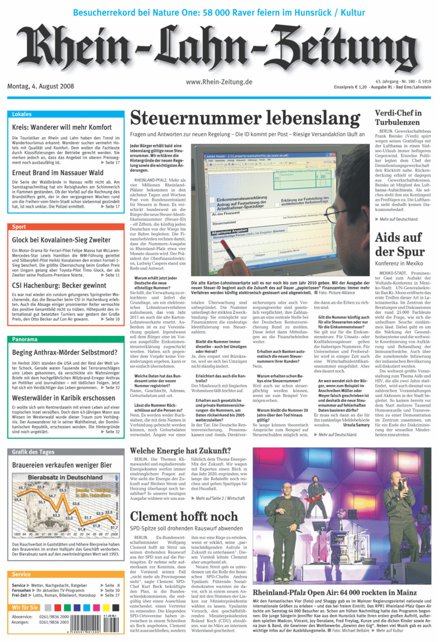 Rhein-Lahn-Zeitung vom Montag, 04.08.2008