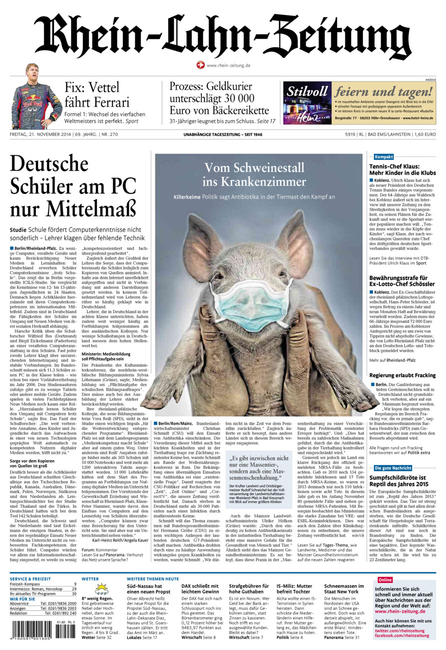 Rhein-Lahn-Zeitung vom Freitag, 21.11.2014
