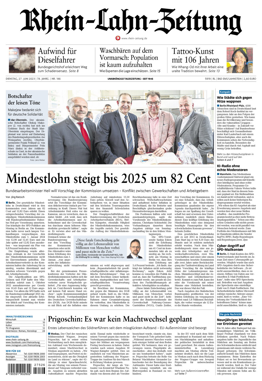 Rhein-Lahn-Zeitung vom Dienstag, 27.06.2023