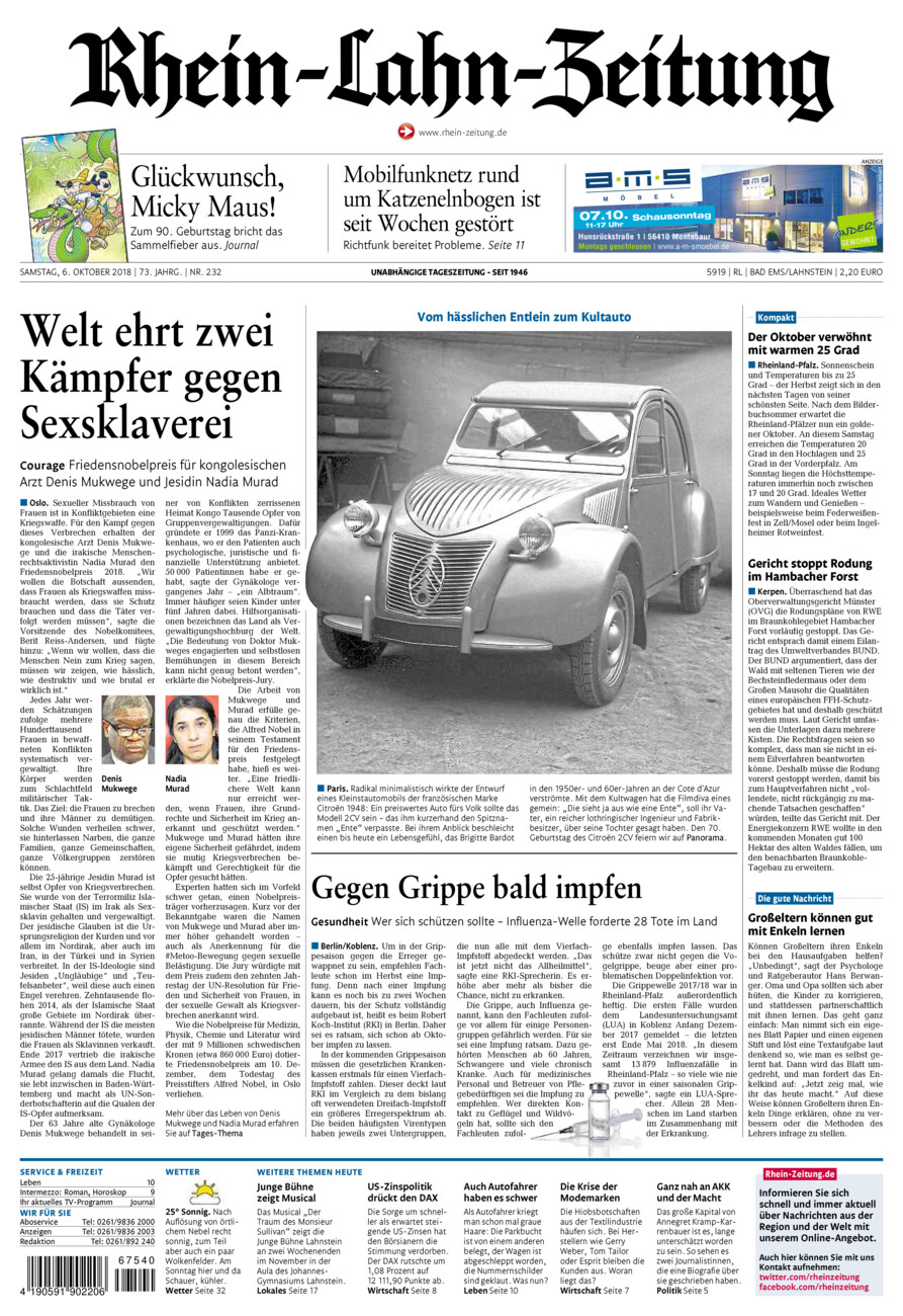 Rhein-Lahn-Zeitung vom Samstag, 06.10.2018