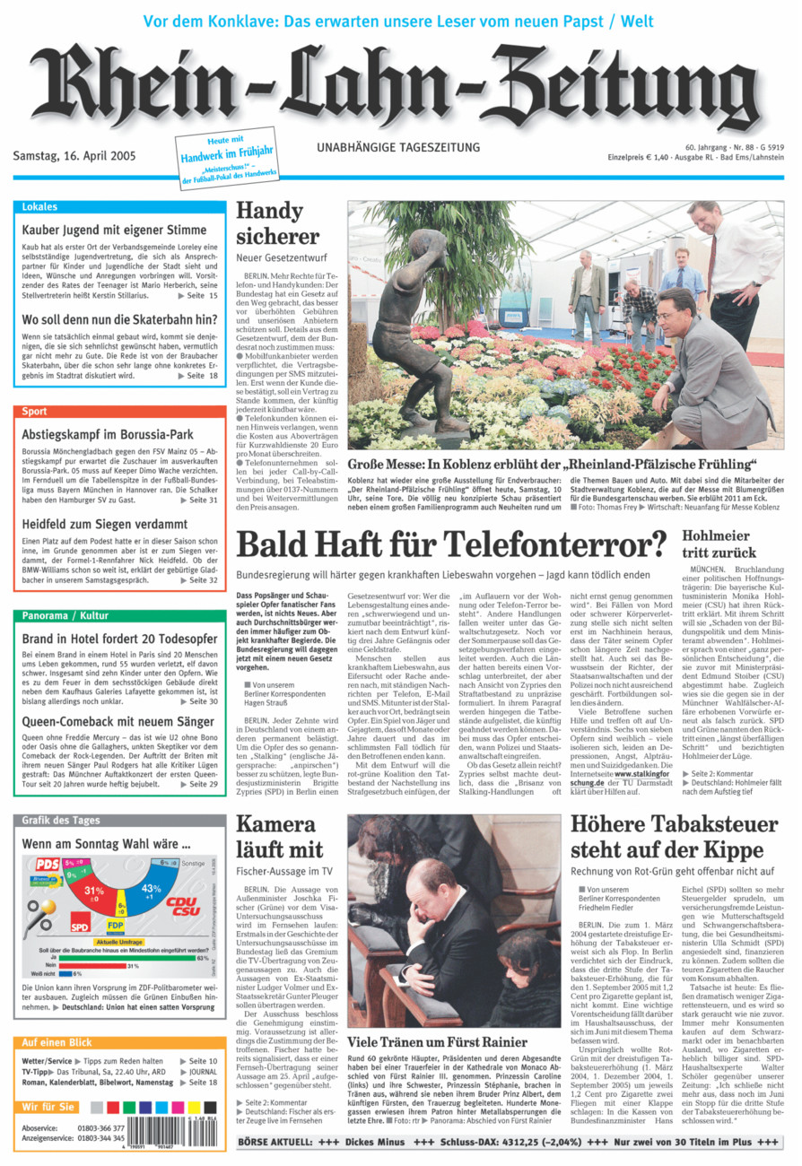 Rhein-Lahn-Zeitung vom Samstag, 16.04.2005
