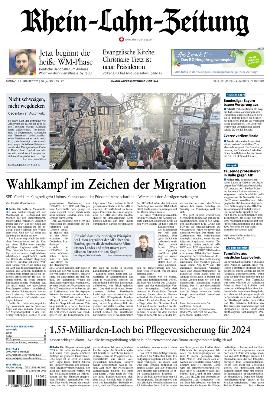 Rhein-Lahn-Zeitung vom Montag, 27.01.2025