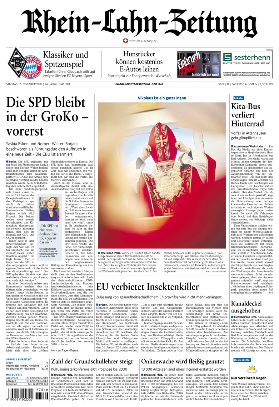 Rhein-Lahn-Zeitung vom Samstag, 07.12.2019