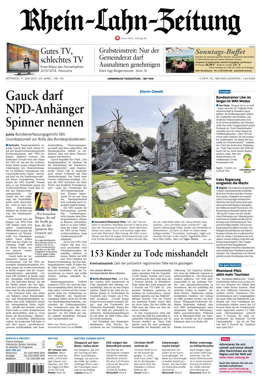 Rhein-Lahn-Zeitung vom Mittwoch, 11.06.2014