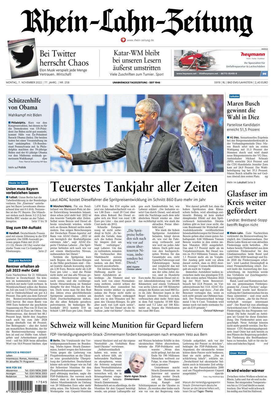 Rhein-Lahn-Zeitung vom Montag, 07.11.2022