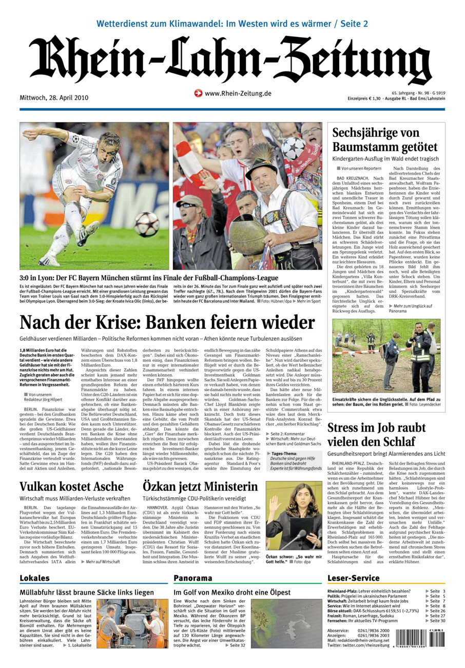 Rhein-Lahn-Zeitung vom Mittwoch, 28.04.2010