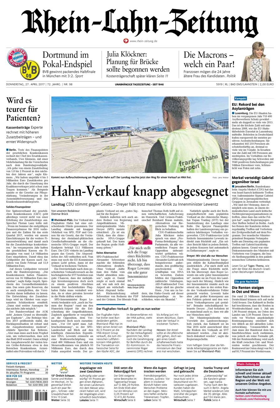 Rhein-Lahn-Zeitung vom Donnerstag, 27.04.2017