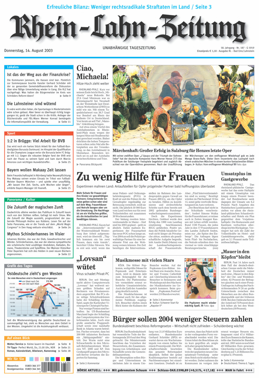 Rhein-Lahn-Zeitung vom Donnerstag, 14.08.2003