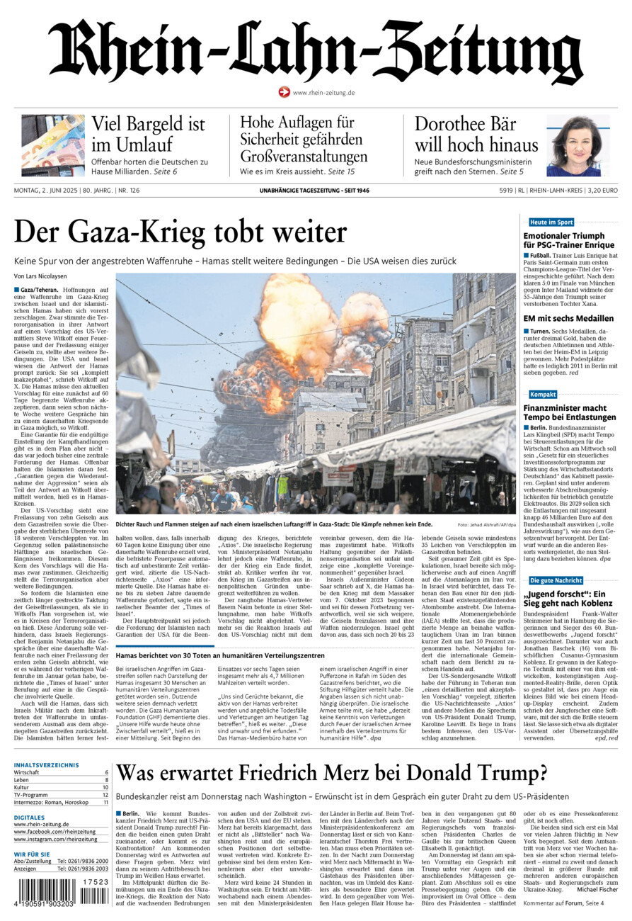 Rhein-Lahn-Zeitung vom Montag, 02.06.2025