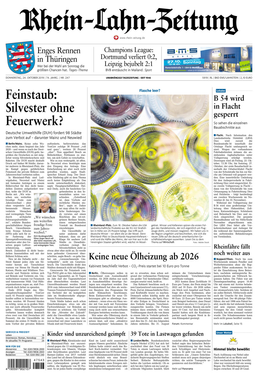 Rhein-Lahn-Zeitung vom Donnerstag, 24.10.2019