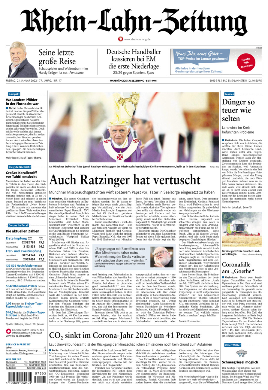 Rhein-Lahn-Zeitung vom Freitag, 21.01.2022