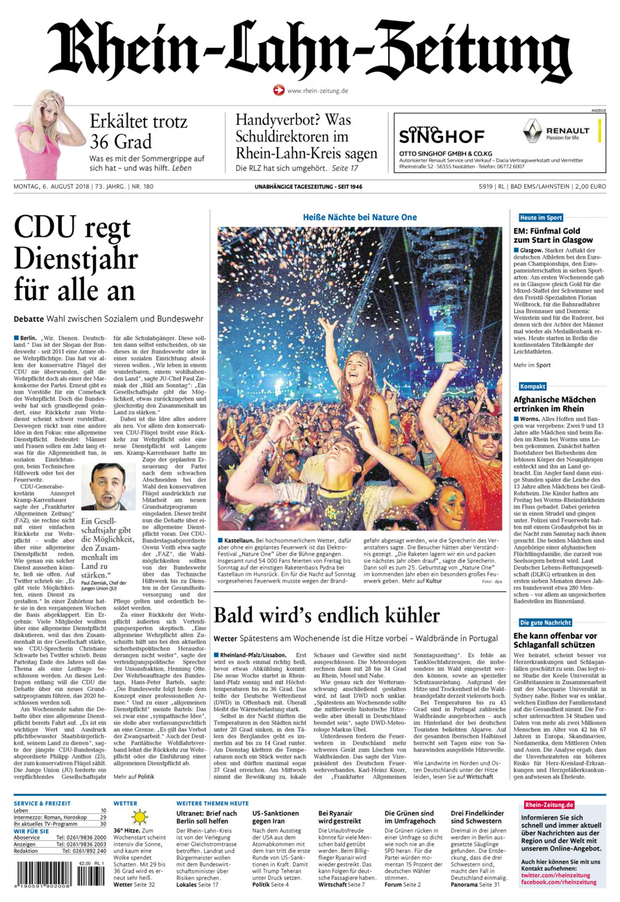 Rhein-Lahn-Zeitung vom Montag, 06.08.2018