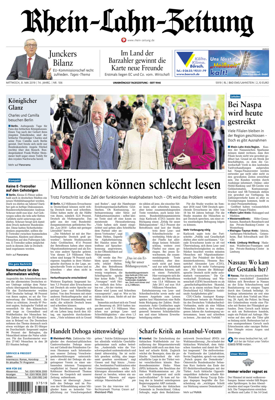 Rhein-Lahn-Zeitung vom Mittwoch, 08.05.2019