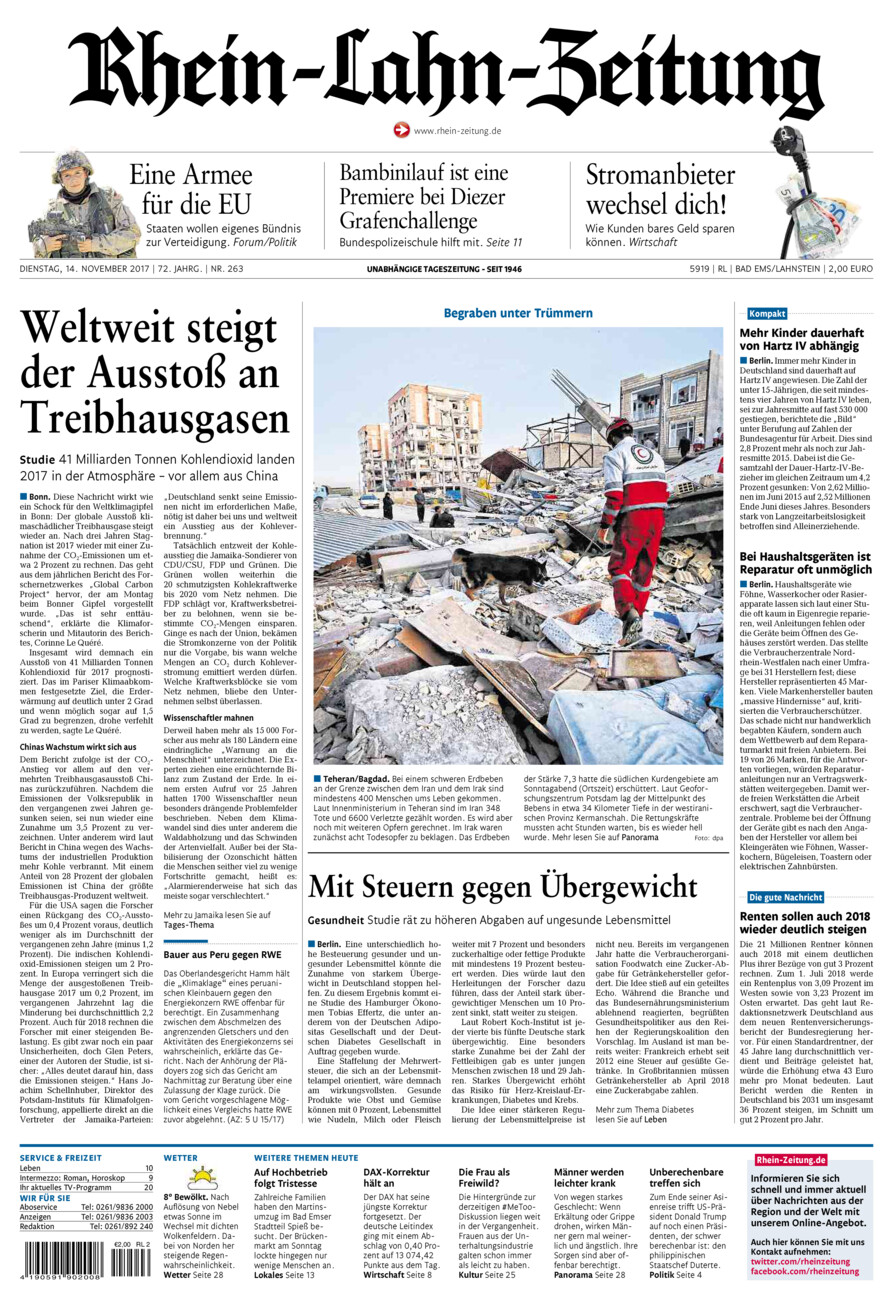 Rhein-Lahn-Zeitung vom Dienstag, 14.11.2017