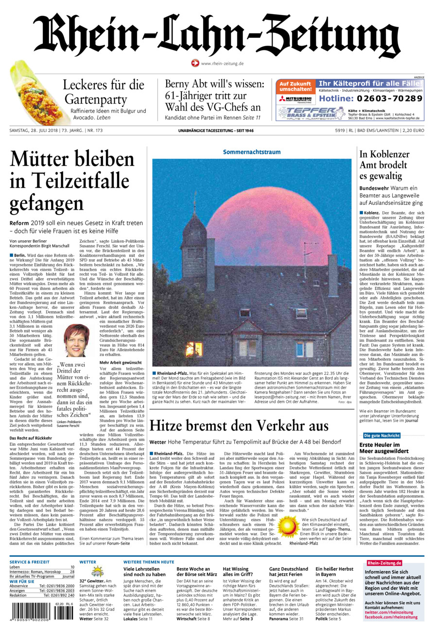 Rhein-Lahn-Zeitung vom Samstag, 28.07.2018