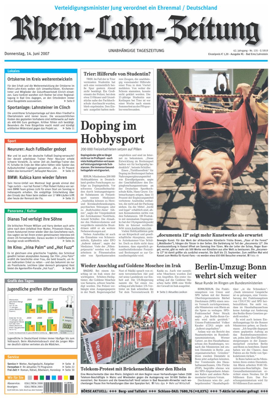 Rhein-Lahn-Zeitung vom Donnerstag, 14.06.2007